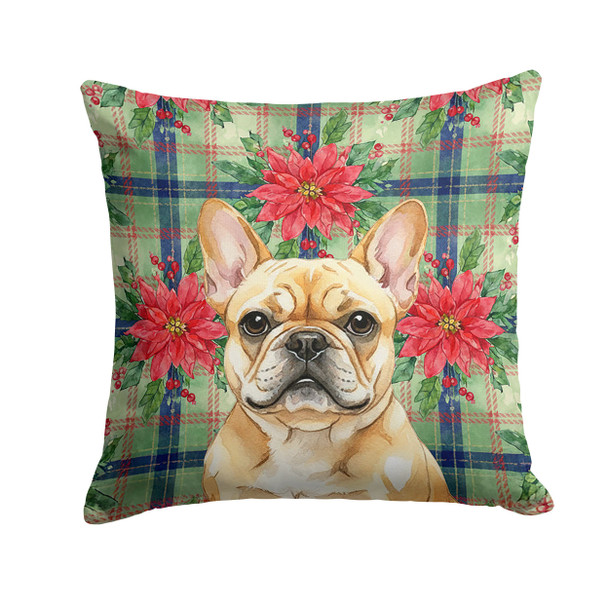 Fawn French Bulldog Christmas Poinsettias Throw Pillow 14" x 14" product image at NuMercy
