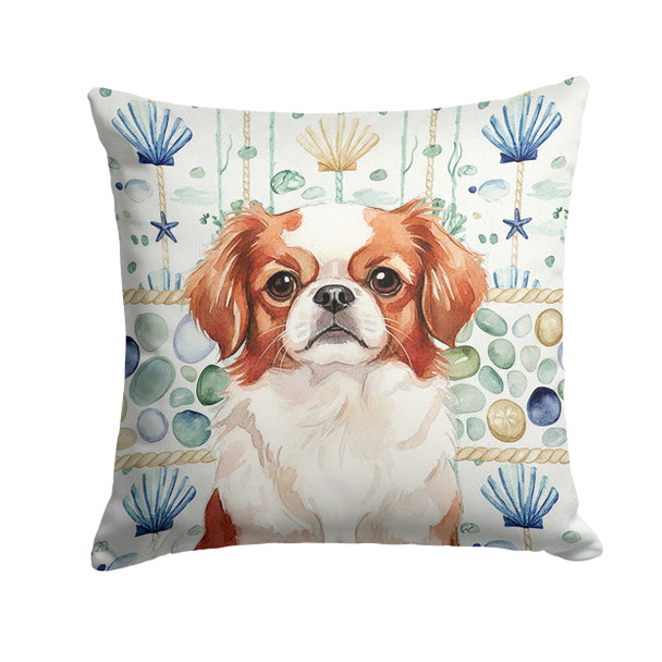 Red and White Japanese Chin Coastal Sea Glass Throw Pillow 14" x 14" product image at NuMercy