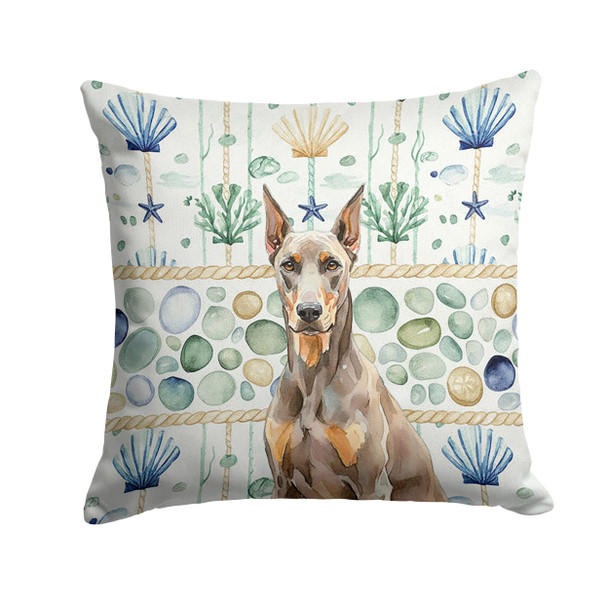 Fawn Doberman Pinscher Coastal Sea Glass Throw Pillow 14" x 14" product image at NuMercy