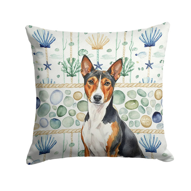 Tricolor and White Basenji Coastal Sea Glass Throw Pillow 14" x 14" product image at NuMercy