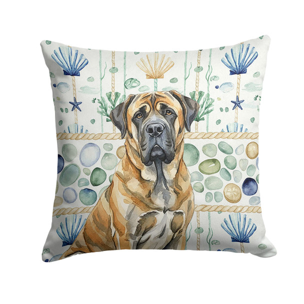 Brindle English Mastiff Coastal Sea Glass Throw Pillow 14" x 14" product image at NuMercy