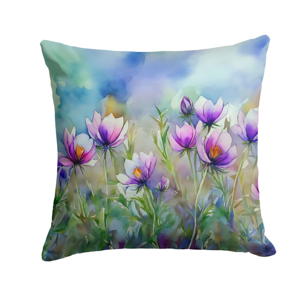 South Dakota Pasque Flowers in Watercolor Throw Pillow 14" x 14" product image at NuMercy