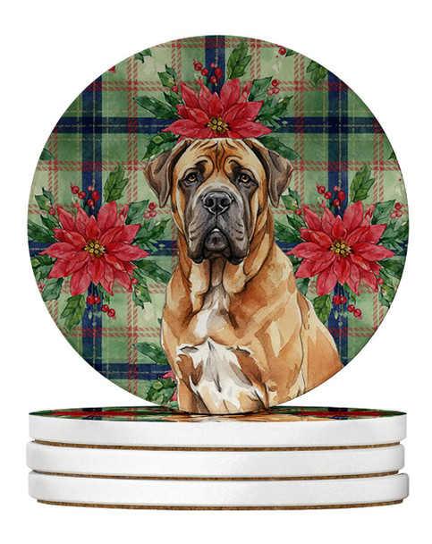 Neapolitan Mastiff Christmas Poinsettias Large Sandstone Absorbent Round Coasters Pack of 4 product image at NuMercy