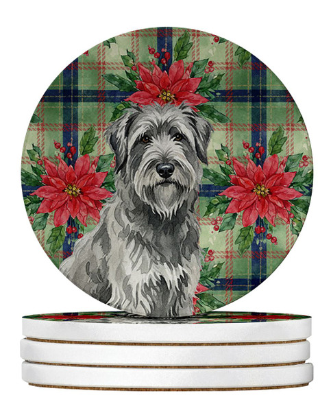 Gray Briard Christmas Poinsettias Large Sandstone Absorbent Round Coasters Pack of 4 product image at NuMercy