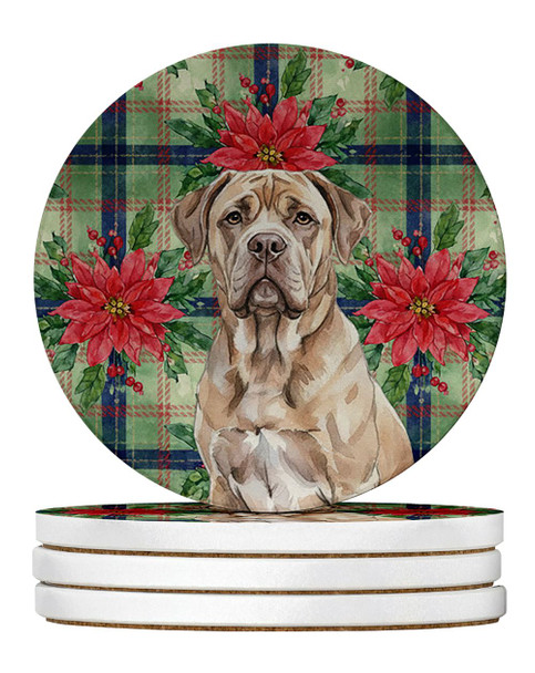 Isabella Dogue de Bordeaux Christmas Poinsettias Large Sandstone Absorbent Round Coasters Pack of 4 product image at NuMercy