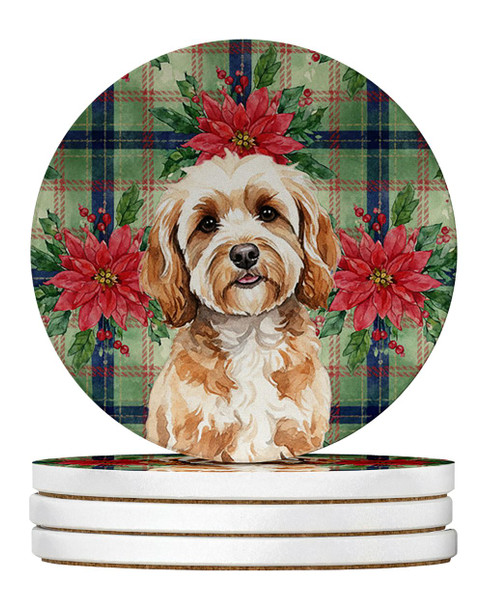 Cavapoo Christmas Poinsettias Large Sandstone Absorbent Round Coasters Pack of 4 product image at NuMercy
