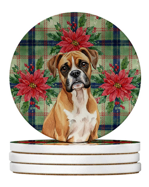 Boxer Christmas Poinsettias Large Sandstone Absorbent Round Coasters Pack of 4 product image at NuMercy