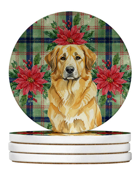 Lion Yellow Leonberger Christmas Poinsettias Large Sandstone Absorbent Round Coasters Pack of 4 product image at NuMercy