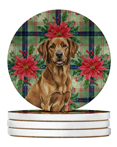 Chesapeake Bay Retriever Christmas Poinsettias Large Sandstone Absorbent Round Coasters Pack of 4 product image at NuMercy
