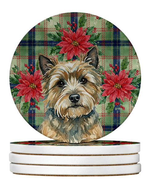 Cairn Terrier Christmas Poinsettias Large Sandstone Absorbent Round Coasters Pack of 4 product image at NuMercy