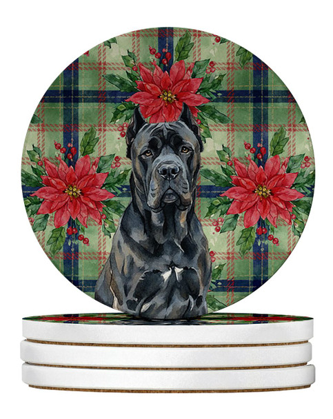 Cane Corso Christmas Poinsettias Large Sandstone Absorbent Round Coasters Pack of 4 product image at NuMercy