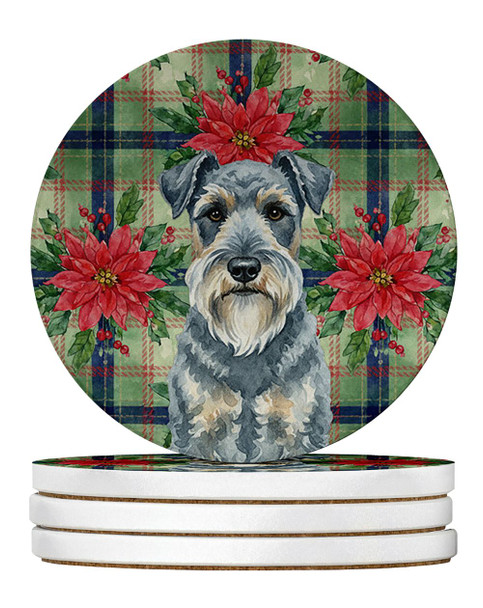 Kerry Blue Terrier Christmas Poinsettias Large Sandstone Absorbent Round Coasters Pack of 4 product image at NuMercy