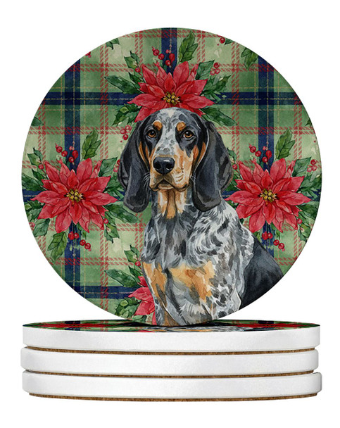 Bluetick Coonhound Christmas Poinsettias Large Sandstone Absorbent Round Coasters Pack of 4 product image at NuMercy