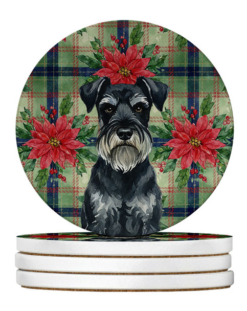Standard Schnauzer Christmas Poinsettias Large Sandstone Absorbent Round Coasters Pack of 4 product image at NuMercy