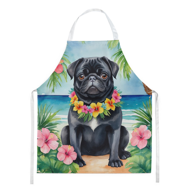 Black Pug Luau Cooking Kitchen Apron product image at NuMercy