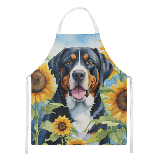 Greater Swiss Mountain Dog in Sunflowers Cooking Kitchen Apron product image at NuMercy