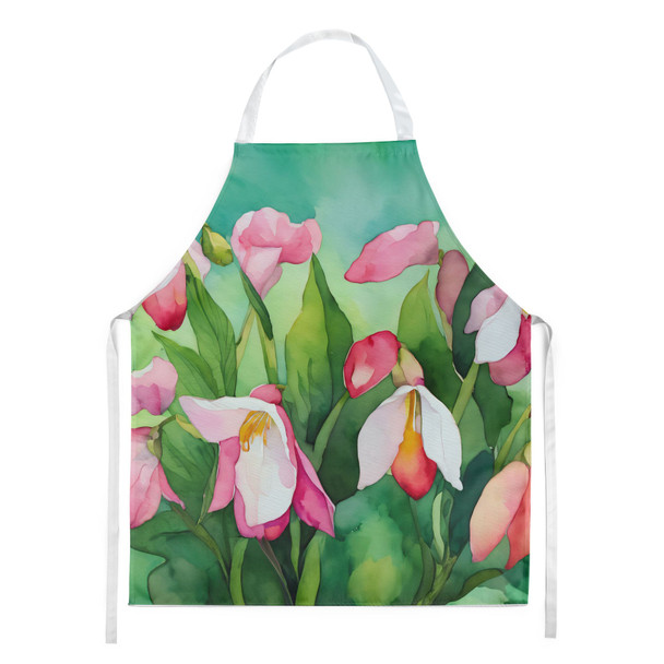 Minnesota Pink and White Lady s Slippers in Watercolor Cooking Kitchen Apron DAC1674 product image at NuMercy