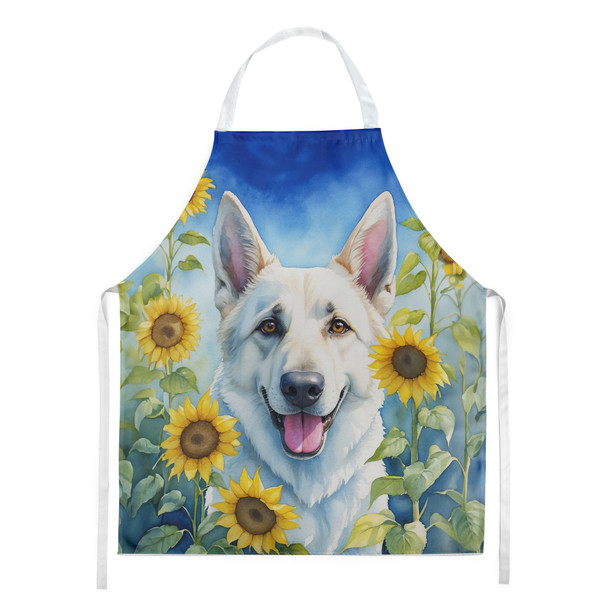 White German Shepherd in Sunflowers Cooking Kitchen Apron product image at NuMercy