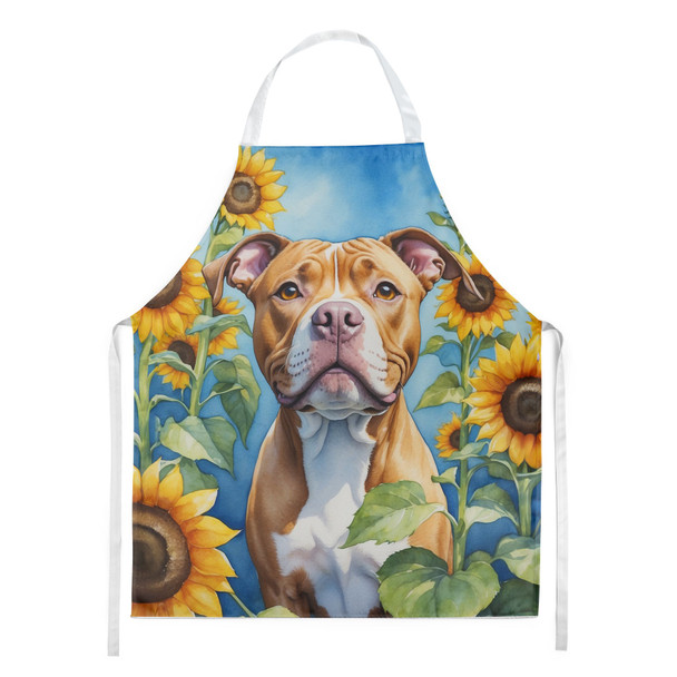 Pit Bull Terrier in Sunflowers Cooking Kitchen Apron product image at NuMercy