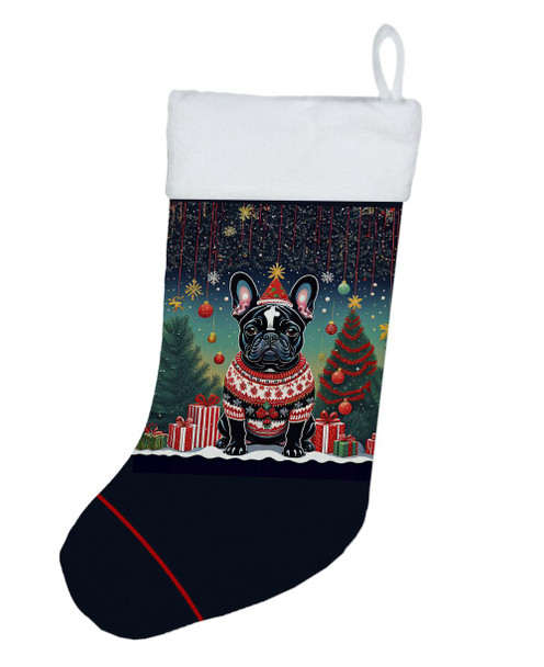 Black French Bulldog Christmas Stocking product image at NuMercy