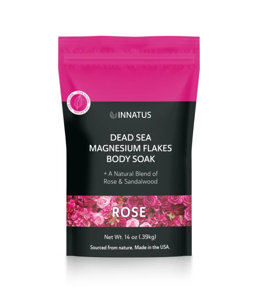Pure Dead Sea Magnesium Flakes Restful Soak – Relaxing & Replenishing 14oz (Rose & Sandalwood Oils)