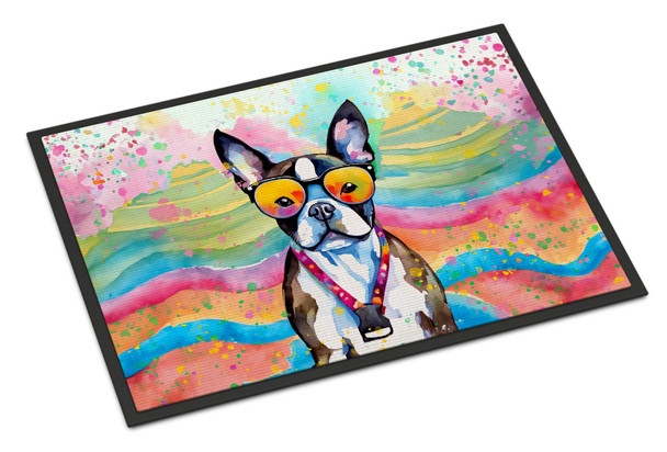 Boston Terrier Hippie Dawg Doormat 24H X 36W DAC2467 product image at NuMercy