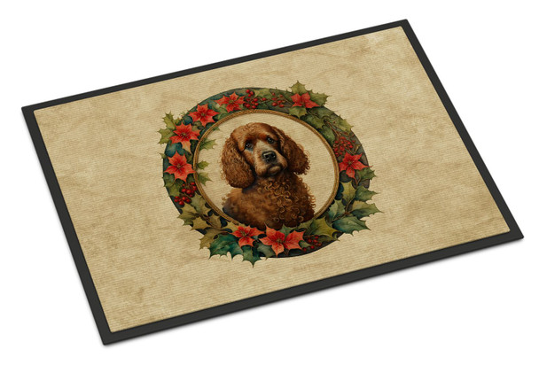 Irish Water Spaniel Christmas Flowers Doormat 24H X 36W product image at NuMercy