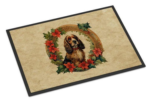 English Cocker Spaniel Christmas Flowers Doormat 24H X 36W product image at NuMercy