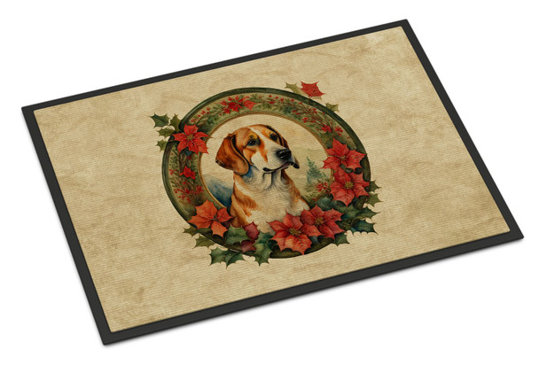 English Foxhound Christmas Flowers Doormat 24H X 36W product image at NuMercy
