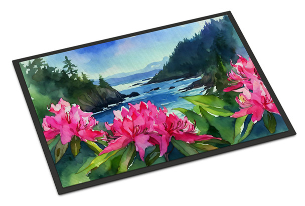 Washington Coast Rhododendrons in Watercolor Doormat 24H X 36W product image at NuMercy