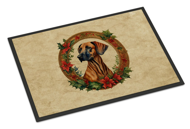 Rhodesian Ridgeback Christmas Flowers Doormat 24H X 36W product image at NuMercy