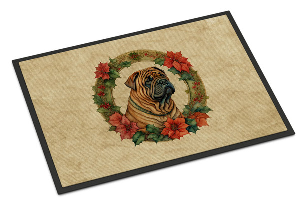 Shar Pei Christmas Flowers Doormat 24H X 36W product image at NuMercy