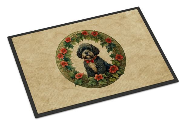 Portuguese Water Dog Christmas Flowers Doormat 24H X 36W product image at NuMercy