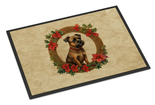 Border Terrier Christmas Flowers Doormat 24H X 36W product image at NuMercy