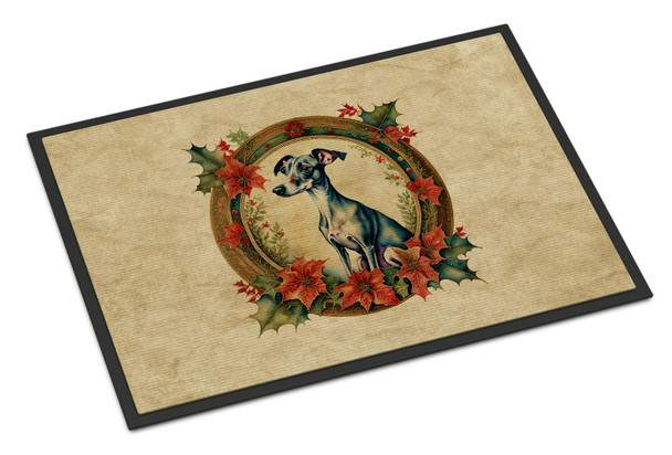 Italian Greyhound Christmas Flowers Doormat 24H X 36W product image at NuMercy