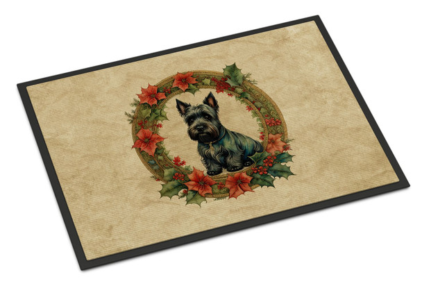 Scottish Terrier Christmas Flowers Doormat 24H X 36W product image at NuMercy