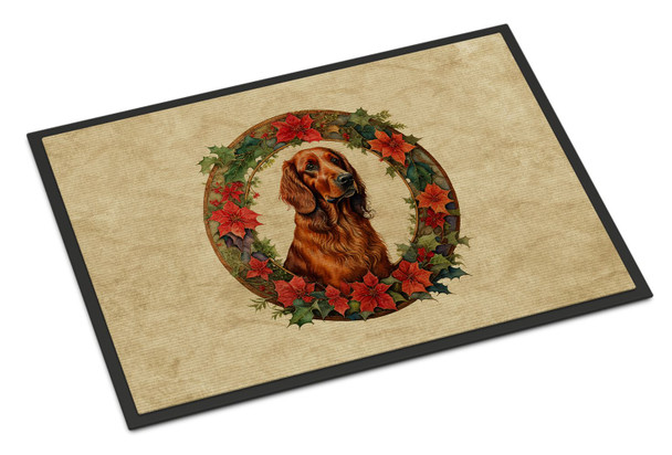 Irish Setter Christmas Flowers Doormat 24H X 36W product image at NuMercy