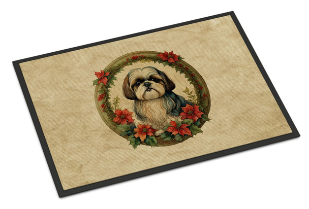 Shih Tzu Christmas Flowers Doormat 24H X 36W DAC2431 product image at NuMercy
