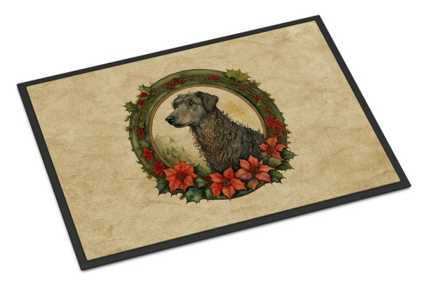 Scottish Deerhound Christmas Flowers Doormat 24H X 36W product image at NuMercy