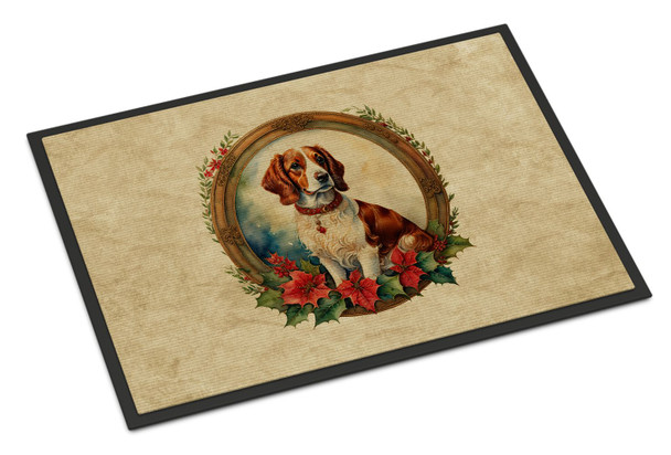 Brittany Spaniel Christmas Flowers Doormat 24H X 36W product image at NuMercy