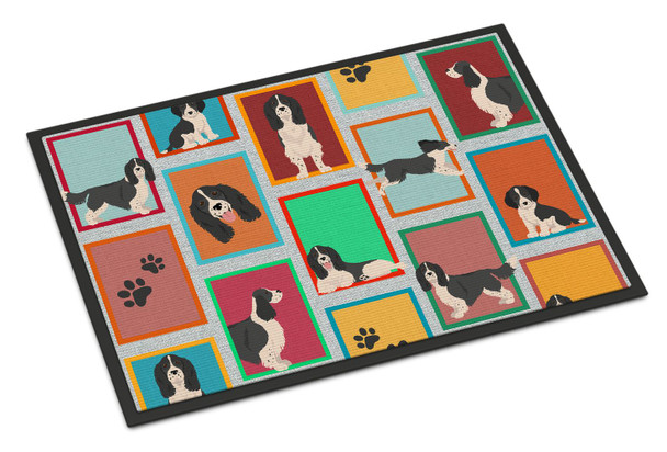 Lots of Black and White English Springer Spaniel Doormat 24H X 36W product image at NuMercy