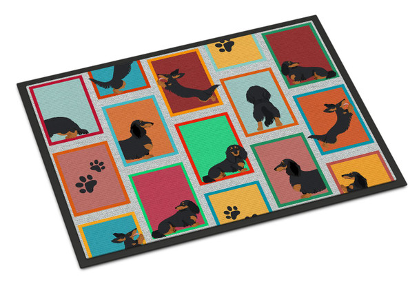 Lots of Longhaired Black Tan Dachshund Doormat 24H X 36W product image at NuMercy