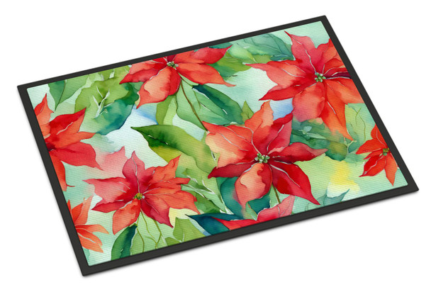 Poinsettias in Watercolor Doormat 24H X 36W product image at NuMercy