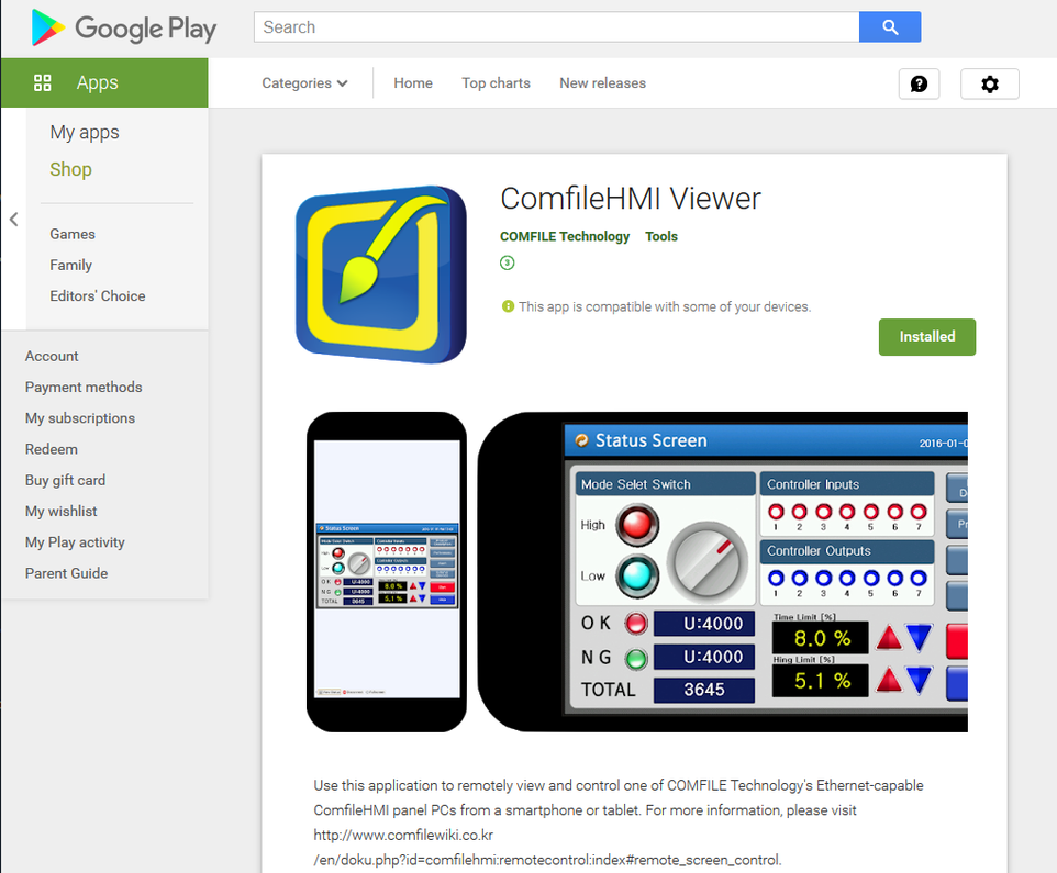 ComfileHMI Remote Control Web Client and Android App