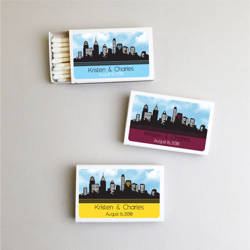 Personalized New York Skyline White Matchboxes (Set of 50)
