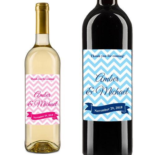 Personalized Chevron Banner Large Wine Stickers (Set of 5)