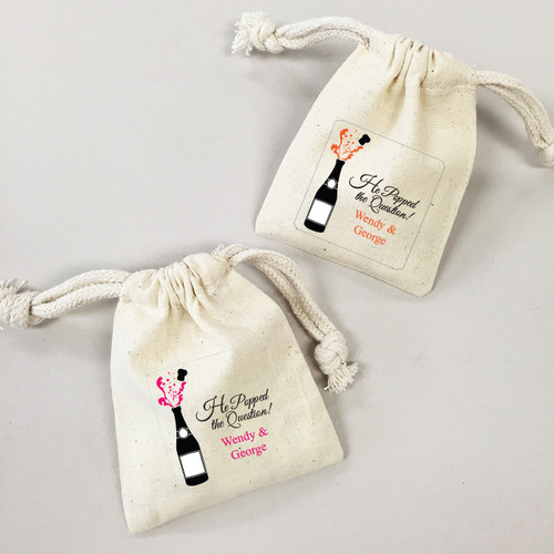 Personalized Champagne He Popped the Question Muslin Bags