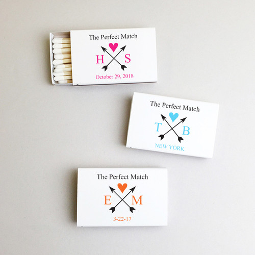 Personalized The Perfect Match With Arrows White Matchboxes  (Set of 50)