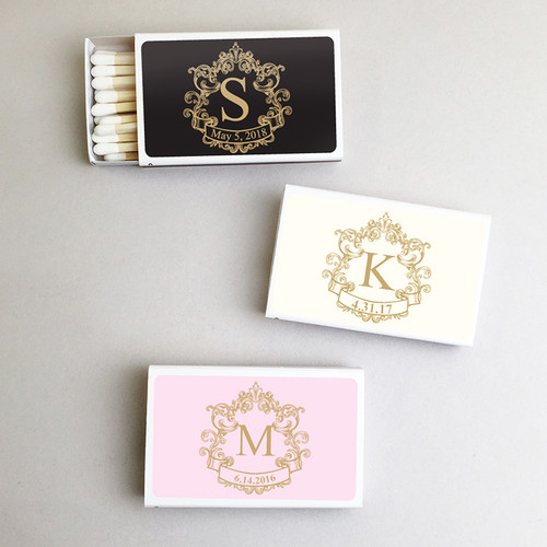 Personalized Initial Glamour White Matchboxes (Set of 50)