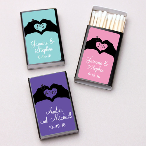 Personalized Hand Heart Black Matchboxes (Set of 50)